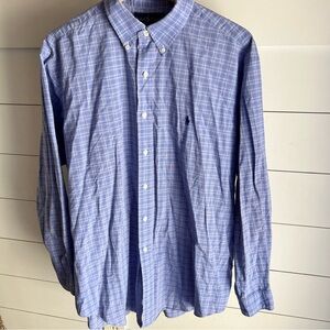 Ralph Lauren Men’s Yarmouth Cotton Light Blue Plaid Shirt Size 16.5 34/35 Large